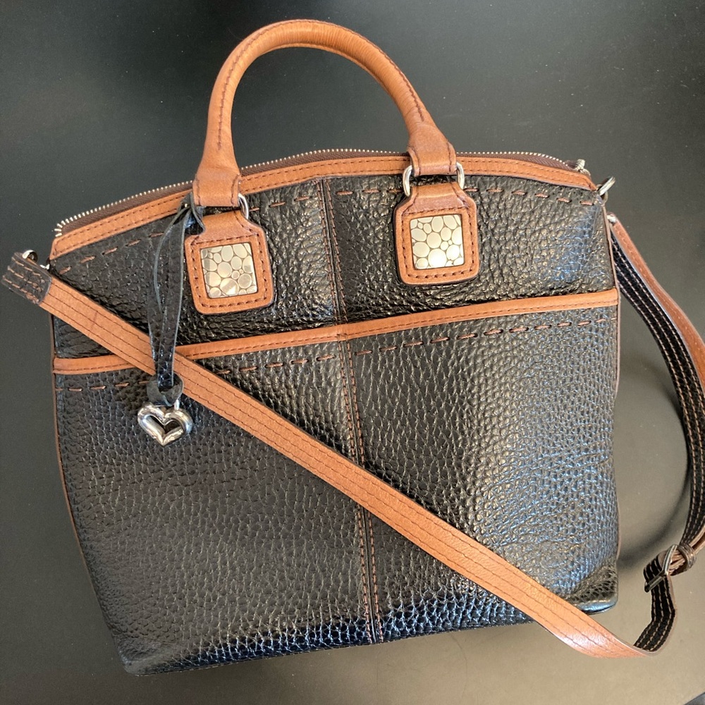 Brighton Aubrey Satchel Black&Tan Pebble Leather